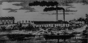 Fabrik und Anlegestelle am Fluss